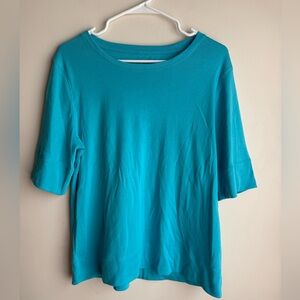 Chicos Teal Short Sleeve Top 100% Pima Cotton Size 2/Large